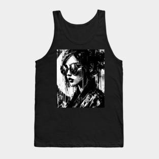 Victorian Woman In Sunglasses Abstract Portrait Ink Brushstrokes Tank Top